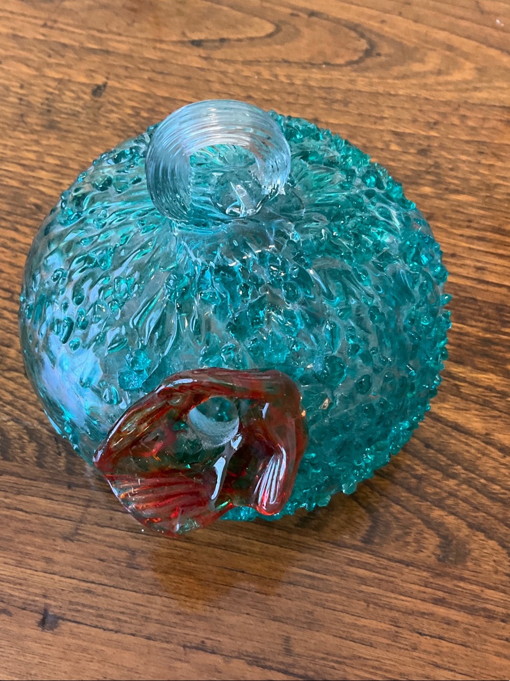 Handblown Turquoise Glass Hummingbird Feeder